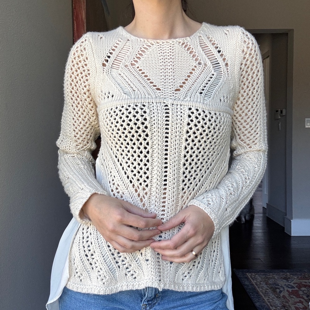 Free the Roses Cream Crochet Knit Long Sleeve Sweater Top